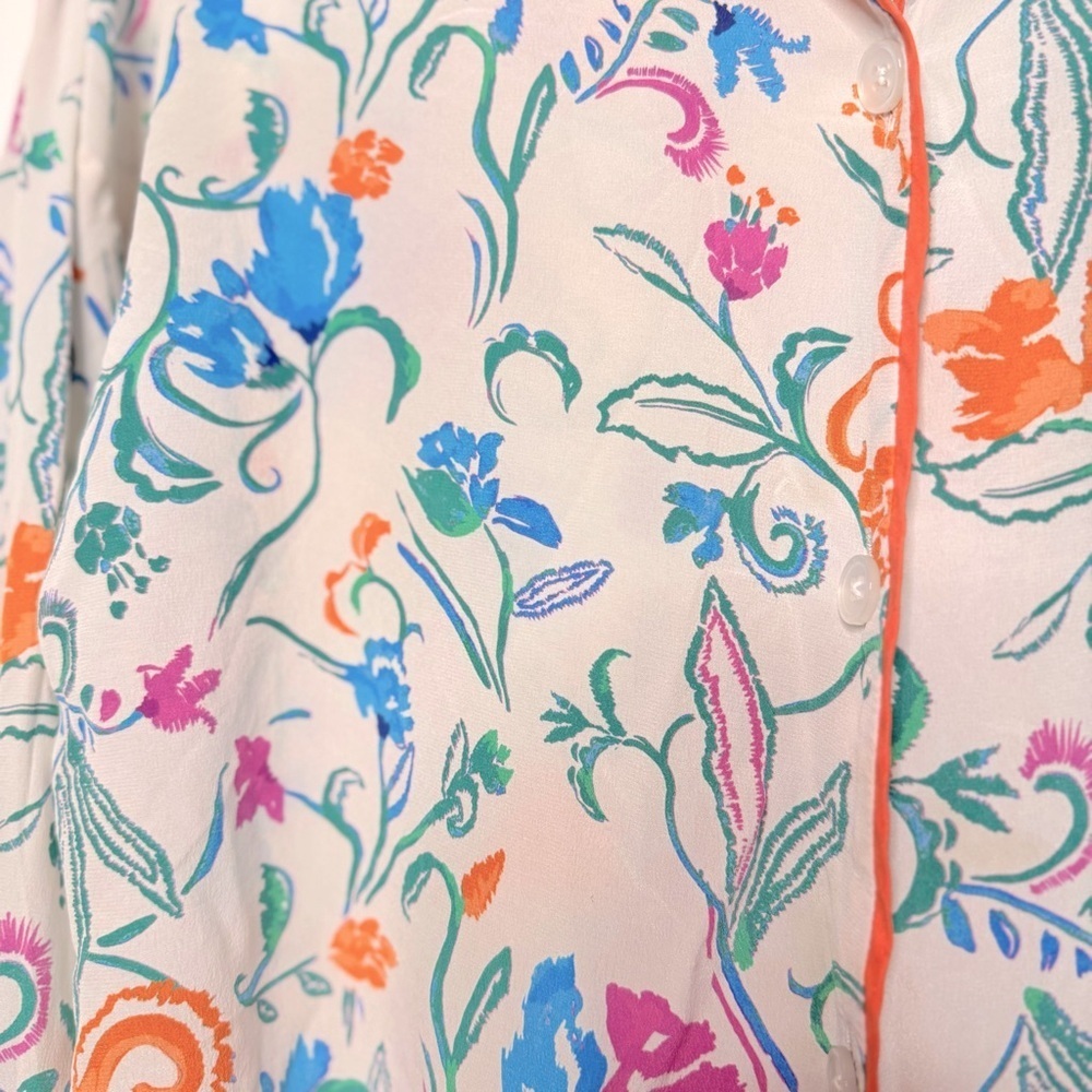 Tanya Taylor 100% Silk Pajama Top Blouse Button Front Shirt Size XS - Picture 4 of 9